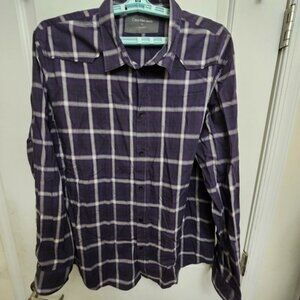 Calvin Klein Jeans Mens XXL Western Style Purple White Fringe Long Sleeve Shirt